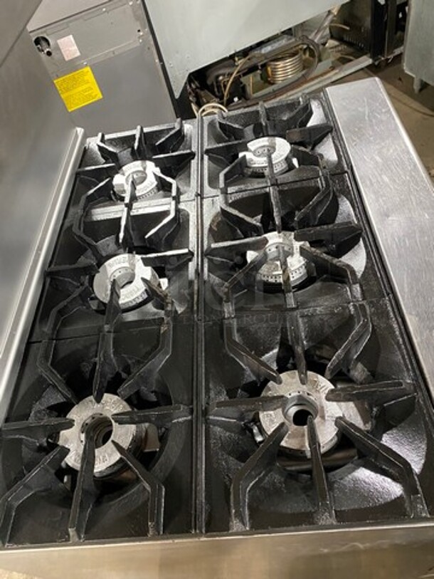 Imperial Commercial Natural Gas Powered 6 Burner Stove! With Raised Back Splash And Salamander Shelf! With Oven Underneath! All Stainless Steel! On Casters! - Image 5 of 8