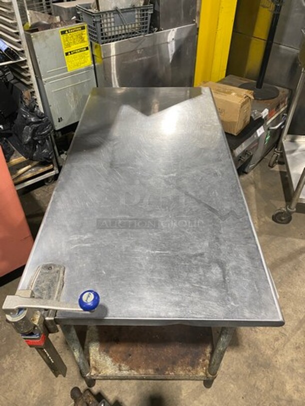 Solid Stainless Steel Work Top/ Prep Table! With Mounted Can Opener! With Storage Space Underneath! On Legs! - Image 7 of 7