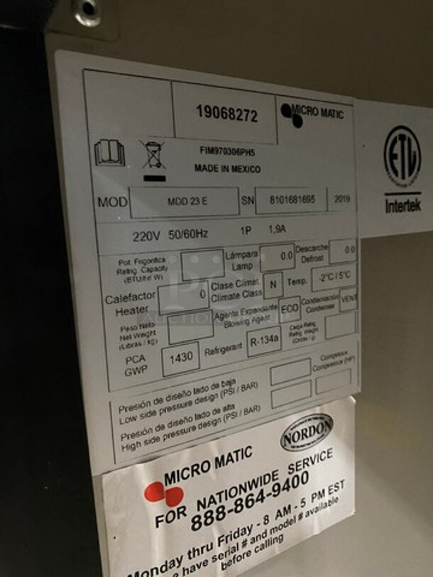 NEW! OUT OF THE BOX! LATE MODEL! 2019 Micro Matic Commercial Refrigerated Beer Kegerator Cooler! Model: MDD23E SN: 8101681695 220V 60HZ 1 Phase - Image 8 of 10