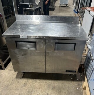 True Commercial 2 Door Refrigerated Lowboy/Worktop Cooler! With Backsplash! All Stainless Steel! On Casters! Model: TWT48