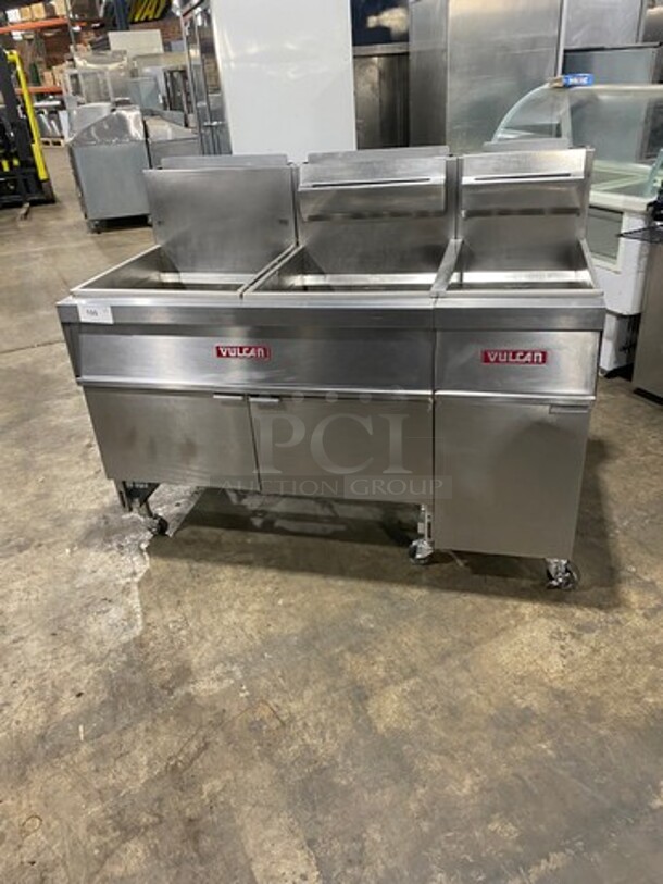 WOW! Vulcan Commercial Natural Gas Powered 3 Bay Deep Fat Fryer! All Stainless Steel! On Casters! Model: 3GR65F SN: 481533671 - Image 1 of 11