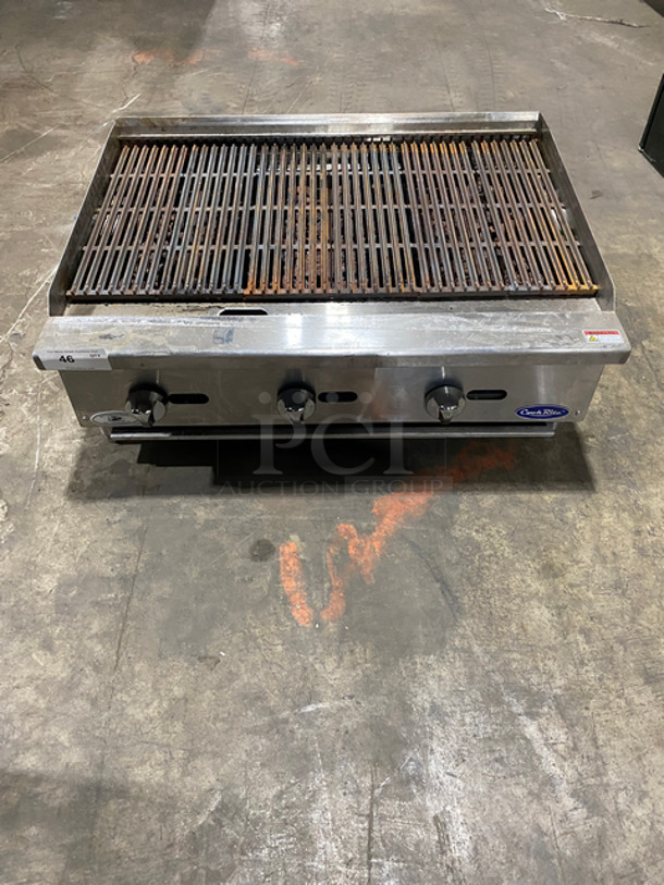 Cook Rite Commercial Countertop Natural Gas Powered Char Broiler Grill! With Back & Side Splashes! All Stainless Steel! On Legs! Model: ATCB36 SN: ATCB36AUS100318081700C40004