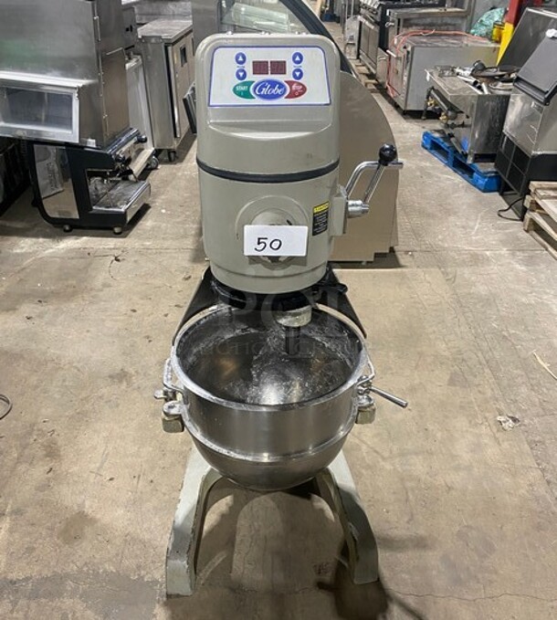Globe Metal Commercial Floor Style 30 Quart Planetary Dough Mixer w/ Stainless Steel Mixing Bowl, Paddle! MODEL SP30 SN:73 115V  - Image 1 of 12