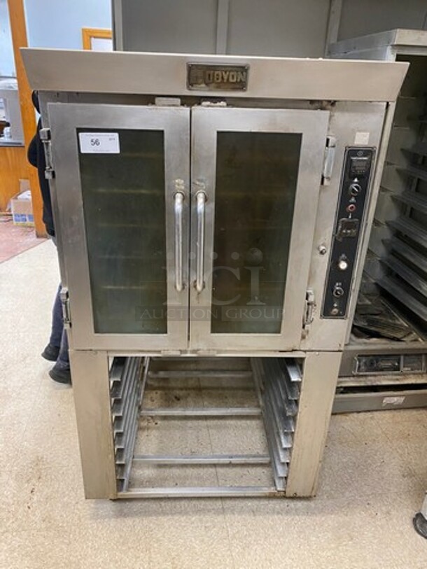 NICE! Doyon Commercial Electric Powered Single Deck Bakery Convection Oven! With Metal Oven Racks! With Pan Rack Underneath! All Stainless Steel! WORKING WHEN REMOVED! Model: JA6 SN: 279 120/208V 60HZ 1 Phase