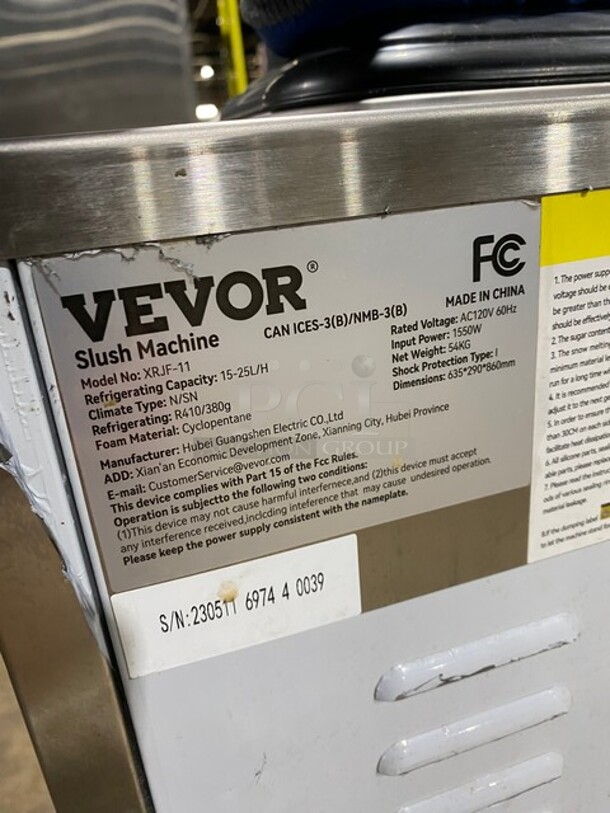 Vevor Commercial Countertop Single Bowl Slushy/Smoothie Frozen Drink Machine! All Stainless Steel! With LED Display Light! 120V! Model: XRJF-11 SN: 230511 6974 4 0039! - Image 6 of 8