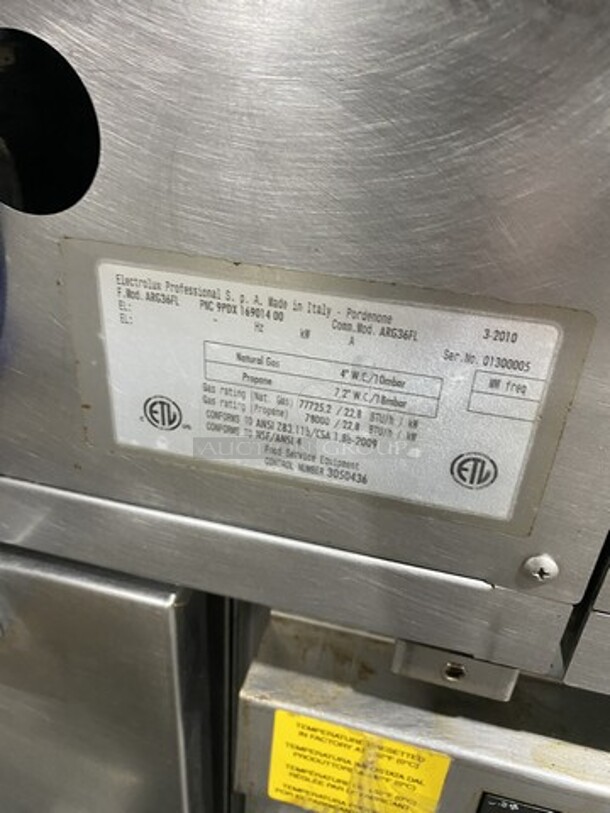Fab! Electrolux Professional Custom Built Natural Gas Powered 36 Inch Flat Griddle & Work Prep Table Combo! With Underneath 4 Drawer Refrigerated Chef Unit! Model ARG36FL Serial 01300005! On Casters!   - Image 10 of 11