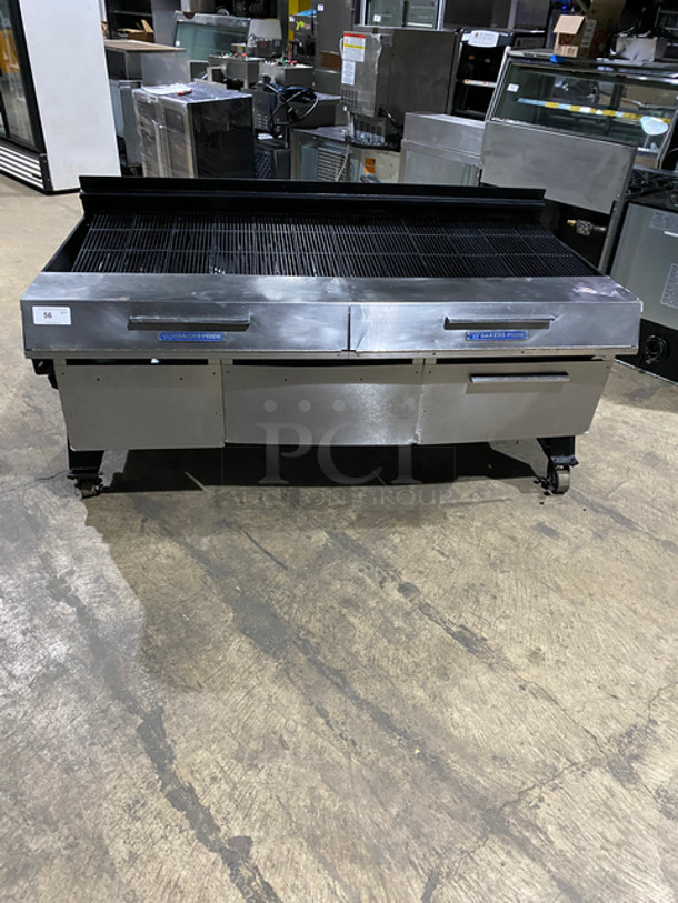 NICE! Bakers Pride Gas Powered Char Broiler Grill! With Back Splash! All Stainless Steel! On Casters!