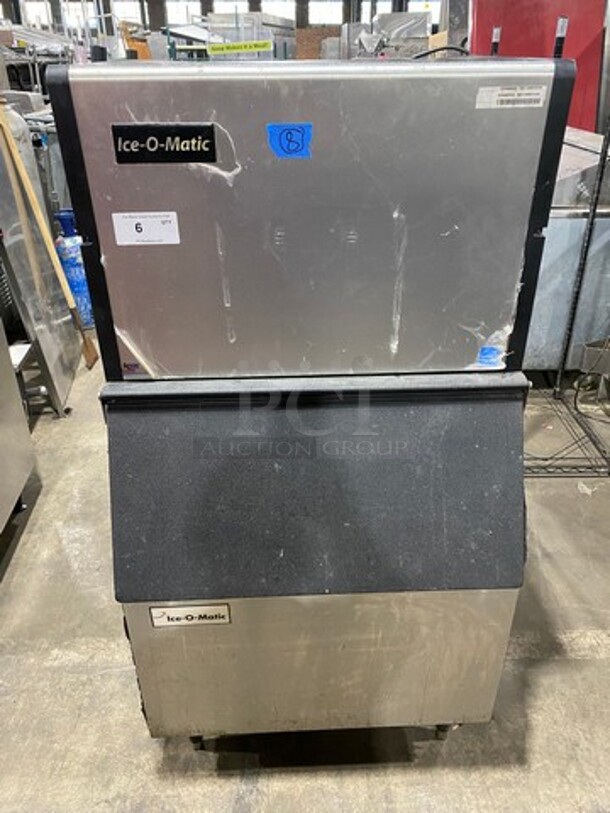 Ice-O-Matic Commercial Ice Maker Machine! With Commercial Ice Bin! All Stainless Steel! On Legs! Model: ICE0400HA6 SN: 16071280010104 115V 60HZ 1 Phase, Model: B40PSA SN: F30038138Z