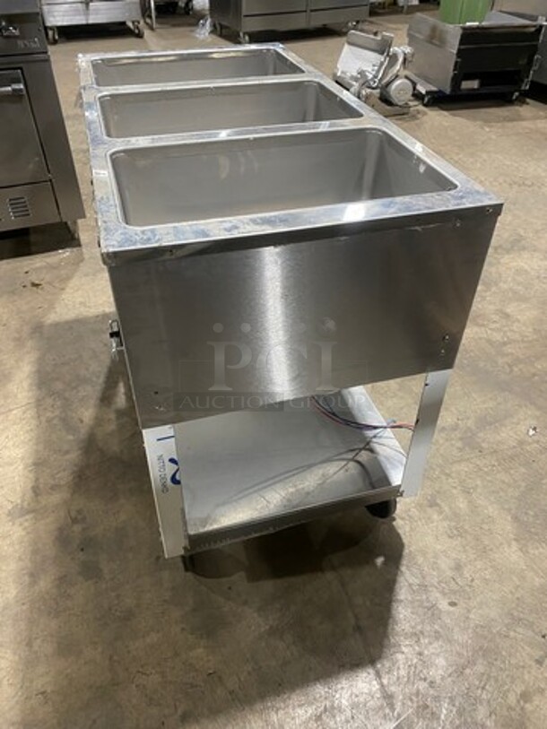 Duke Commercial Electric Powered 3 Well Steam Table! With Storage Space Underneath! All Stainless Steel! On Casters! Model: E303M SN: 12063086 208V 60HZ 3 Phase - Image 2 of 11