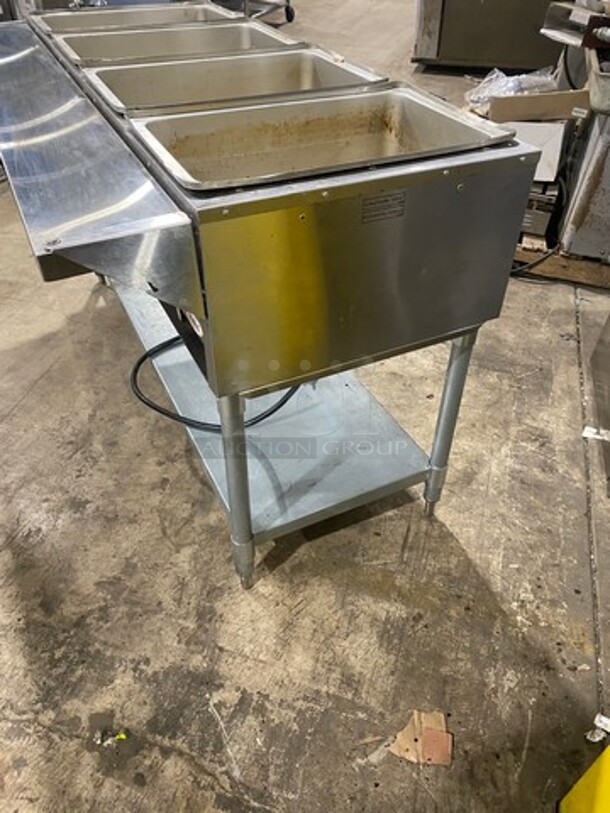 NICE! Eagle Commercial Electric Powered 4 Well Steam Table! With Storage Space Underneath! All Stainless Steel! On Legs! Model: DHT4120 SN: 2106100056 120V 60HZ 1 Phase! Working When Removed! - Image 2 of 9