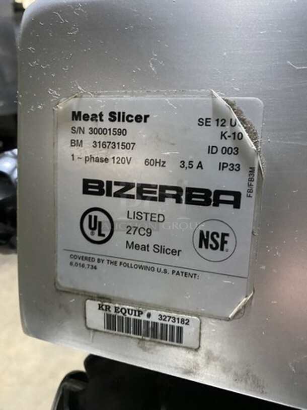 2010 Bizerba SE12 Deli Meat Slicer! On Bizerba Slicer Stand/Cart! Model SE12 Serial 30001590! 120V 1 Phase! Stand Has Casters!  - Image 10 of 11