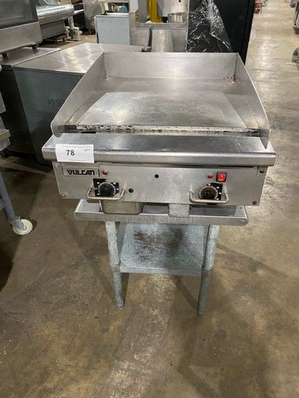 Vulcan Commercial Countertop Natural Gas Powered Flat Top Griddle! With Thermostat Controls! With Back And Side Splashes! On Legs! On Equipment Stand! With Storage Space Underneath! All Stainless Steel! On Legs!