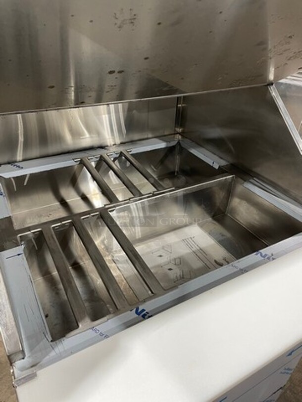 NICE! NEW! Delfield Commercial Refrigerated Sandwich Prep Table! With Commercial Cutting Board! With Single Door Storage Space Underneath! All Stainless Steel! On Casters! Model: 18MC32PBI SN: 1703150001346 115V 60HZ 1 Phase - Image 5 of 12