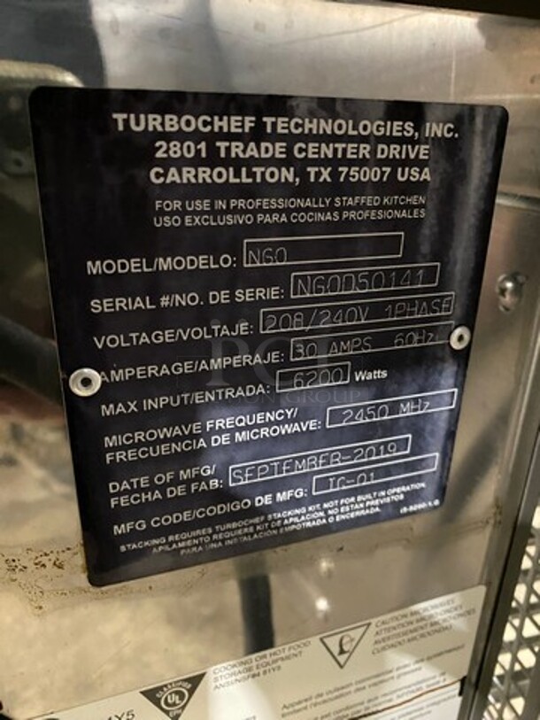 LATE MODEL! 2019 Turbo Chef Commercial Countertop Rapid Cook Oven! On Small Legs! Model: NGO SN: NGOD50141 208/240V 60HZ 1 Phase - Image 5 of 8