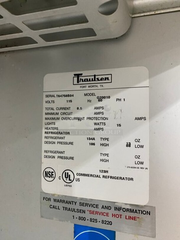 Traulsen Commercial 2 Door Reach In Refrigerator! With Poly Coated Racks! All Stainless Steel! Model: G20010 SN: T64758B04 115V 60HZ 1 Phase - Image 7 of 9