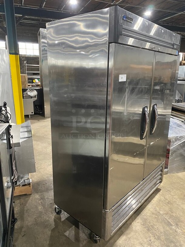 Master Bilt Commercial 2 Door Reach In Freezer! With Poly Coated Racks! All Stainless Steel! On Casters! MODEL F49S SN: 15020098 115V 1PH - Image 2 of 10