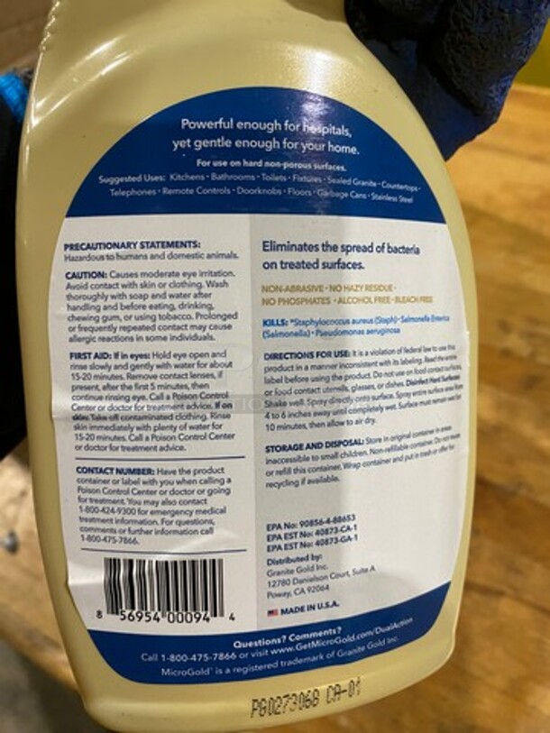 NEW! IN THE BOX! Micro Gold Dual Action Disinfectant And Antimicrobial Spray! 6 Bottles Per Box, 1 Box Per Item Number! - Image 6 of 6