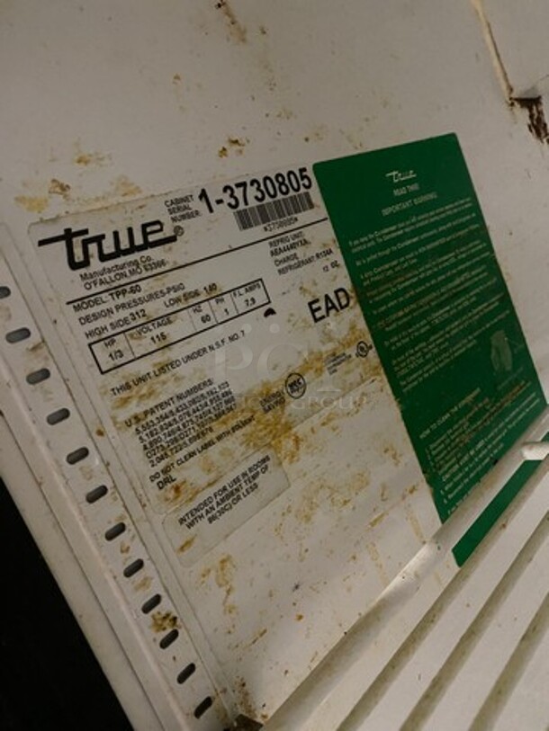 True Commercial Refrigerated Pizza Prep Table! With Commercial Cutting Board! With 2 Door Storage Space Underneath! Poly Coated Racks! All Stainless Steel! On Casters! Model: TPP60 SN: 13730805 115V 60HZ 1 Phase - Image 7 of 10