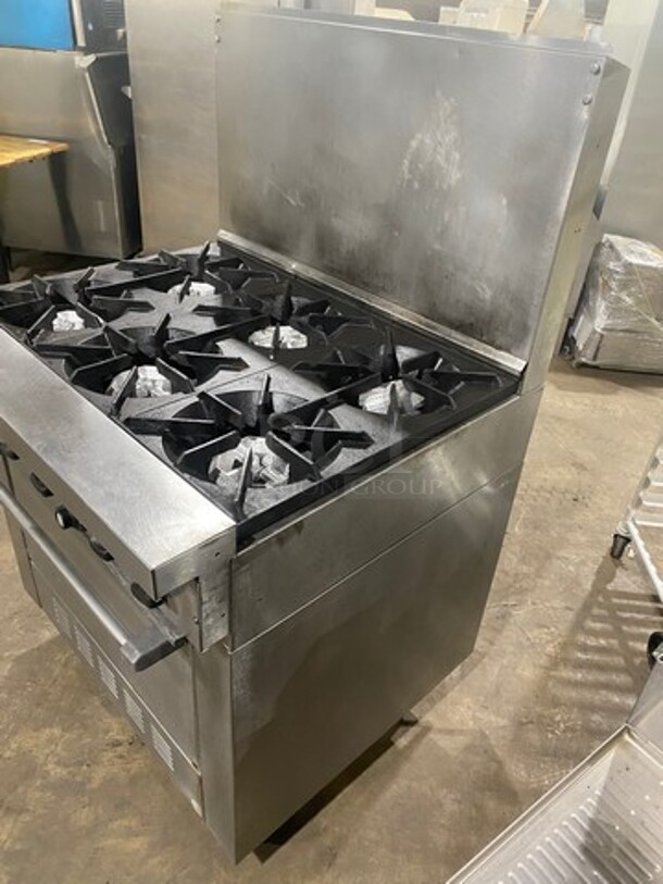 Sunfire Commercial Natural Gas Powered 6 Burner Stove! With Raised Back Splash! With Oven Underneath! All Stainless Steel! Model SX626 Serial 0706100169977! On Legs!
 - Image 2 of 10