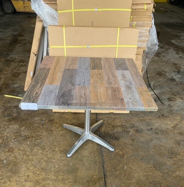Wow! Brand New!  OCS Barn Plank Finish Scratch Resistant Durowood Composite Dining Table!  36 By 36! Suitable For Indoor & Outdoor Use With Polish Base! MODEL DWP002!  - Image 1 of 7
