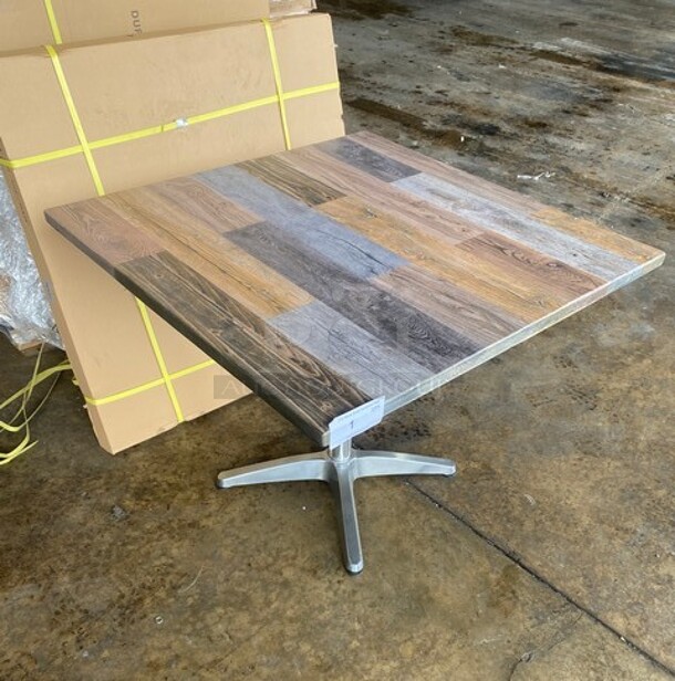 Wow! Brand New!  OCS Barn Plank Finish Scratch Resistant Durowood Composite Dining Table!  36 By 36! Suitable For Indoor & Outdoor Use With Polish Base! MODEL DWP002!  - Image 2 of 7