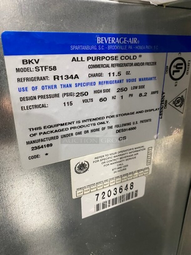 GREAT! NEW! SCRATCH-N-DENT! Beverage Air Commercial Refrigerated Milk Cooler! With Dual Side Access Doors! Stainless Steel Body! On Casters! Model: STF58 SN: 7203648 115V 60HZ 1 Phase - Image 8 of 10