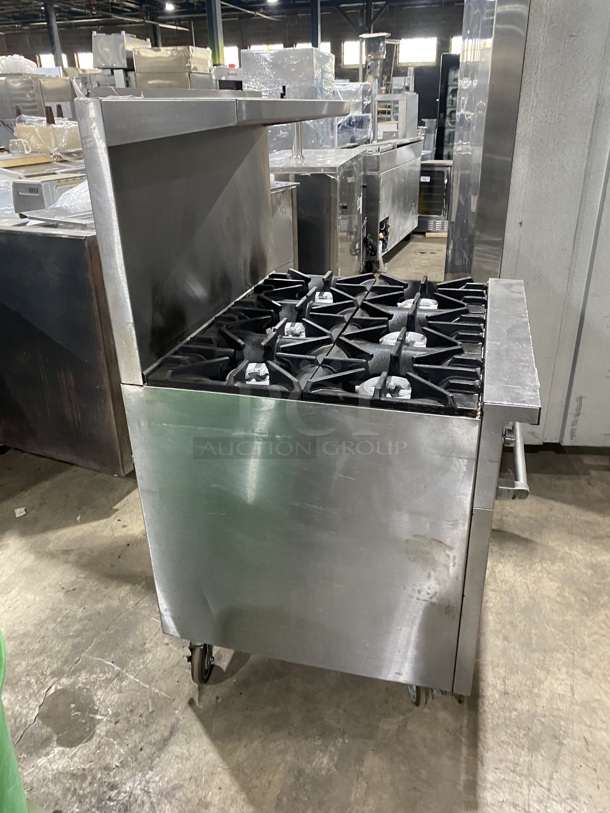 Sunfire All Stainless Steel Natural Gas 6 Burner Stove! With an Underneath Full Size Oven! And a Back Splash And Salamander Shelf! On Casters! Model X366R! - Image 2 of 8
