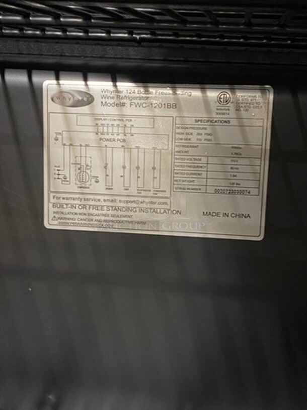 NEW! OUT OF THE BOX! SCRATCH-N-DENT! Whynter Single Door Wine Bottle Cooler/Chiller! With View Through Door! With Racks! 34 Wine Bottle Capacity! Model: FWC1201BB 115V - Image 8 of 9
