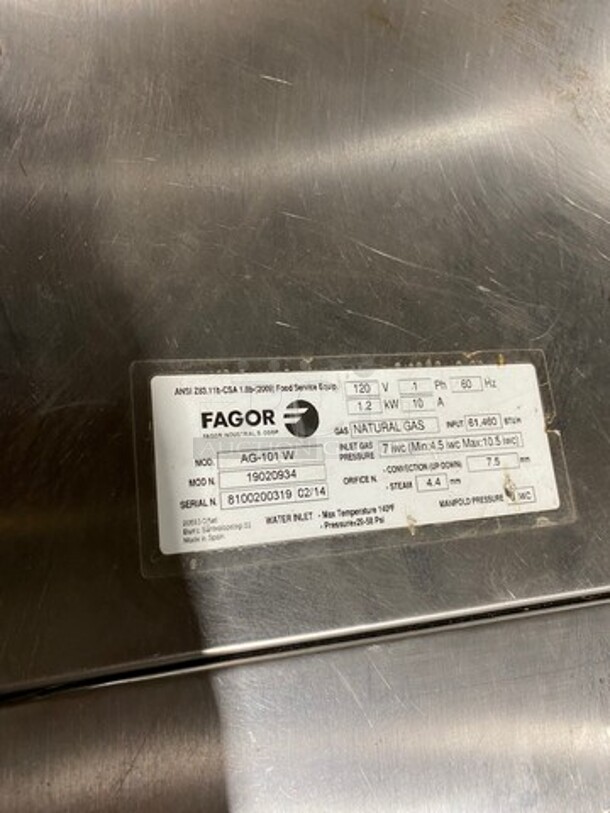 Fagor Commercial Natural Gas Powered Combi Oven! With View Through Door! Metal Oven Racks! All Stainless Steel! All Stainless! Model: AG101W SN: 8100200319 - Image 5 of 9