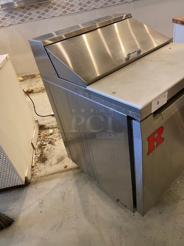 Continental Commercial Refrigerated Sandwich Prep Table! With Commercial Cutting Board! With Single Door Storage Space Underneath! All Stainless Steel! On Casters! WORKING WHEN REMOVED! Model: SW278 SN: 15858192 115V 60HZ 1 Phase - Image 2 of 9