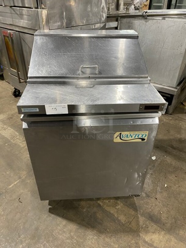 Avantco Commercial Refrigerated Sandwich Prep Table! Single Door Storage Space Underneath! All Stainless Steel! On Casters! Model: 178SCL1 115V