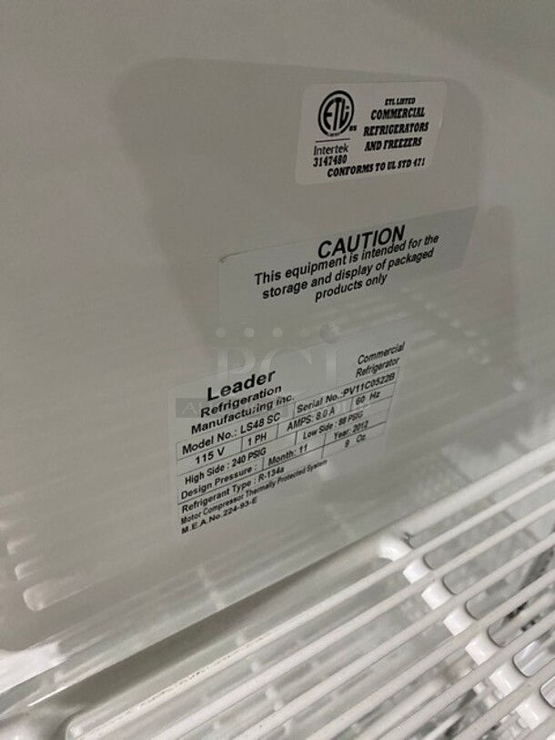 Leader Commercial Refrigerated 2 Door Reach In Merchandiser! With Sliding View Through Doors! With Poly Coated Racks! Stainless Steel Body! Model: LS48SC SN: PV11C0522B 115V 1PH - Image 7 of 8