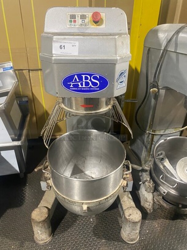 ABS Commercial Floor Style Planetary Mixer! With Mixing Bowl And Bowl Guard! Model: ABSPMS60L SN: 401010010 220V 60HZ 3 Phase! Good For Parts!