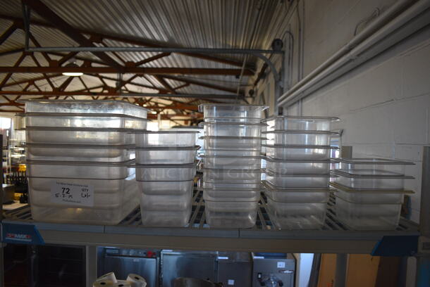ALL ONE MONEY! Lot of 23 Various Clear Poly Drop In Bins. 5 Full Size, 3 1/6x6 and 15 1/6x4