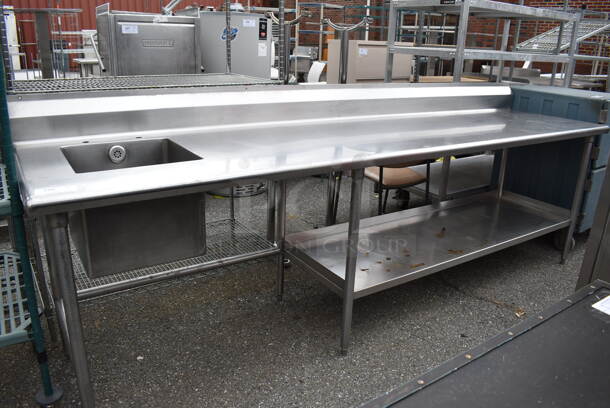 Stainless Steel Commercial Table w/ Sink Basin, Under Shelf and Back Splash. 120x30x36. Bay 16x16x14
