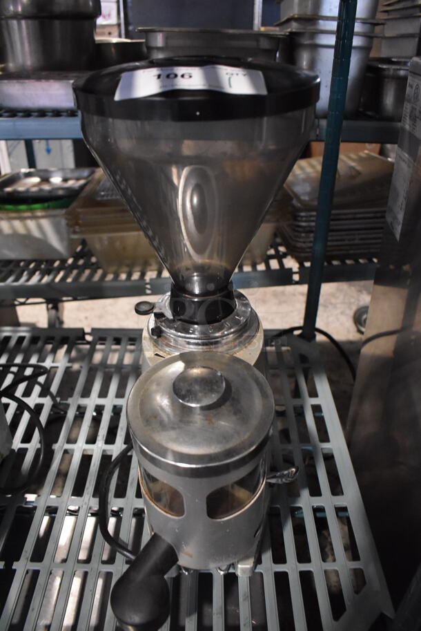 Aristarco Metal Commercial Countertop Espresso Bean Grinder w/ Hopper. 110 Volts, 1 Phase. 7x14x20. Tested and Working!