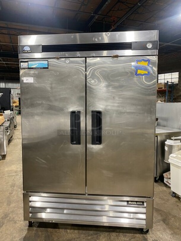 Blue Air Commercial 2 Door Reach In Refrigerator! With Poly Coated Racks! All Stainless Steel! On Casters! Model: BASR2 SN: LTR203040054 115V 60HZ 1 Phase