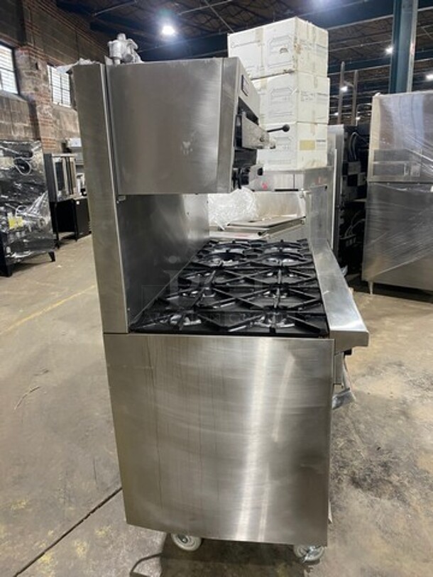 Amaizing! Garland Natural Gas Powered 10 Burner Stove! With 2 Ovens! With Metal Oven Racks! With Raised Back Splash & Salamander! Stainless Steel! On Casters! Working When Removed! - Image 2 of 10