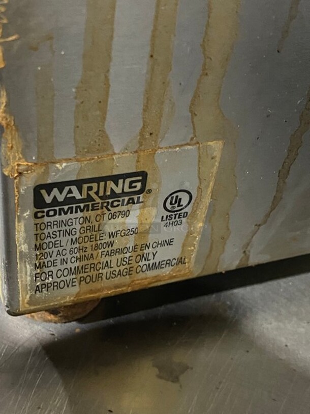 Waring Commercial Countertop Panini/Sandwich Tostato Supremo Grill! All Stainless Steel! Press With Flat Surface! Model: WFG250 120V  - Image 5 of 8