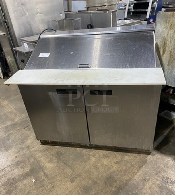 Delfield Manitowoc Commercial Refrigerated Sandwich Prep Table! With Commercial Cutting Board! With 2 Door Storage Space Underneath! All Stainless Steel! WORKING WHEN REMOVED! Model: 4448N18MA831 SN: 1610152002924 115V 60HZ 1 Phase