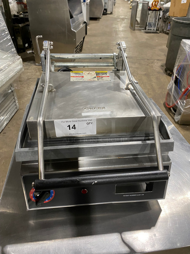 NICE! Star Commercial Countertop Panini/Sandwich Grill! With Flat Grill! All Stainless Steel! On Small Legs! Model: GR14SN SN: GS141115A0044 120V 60HZ 1 Phase