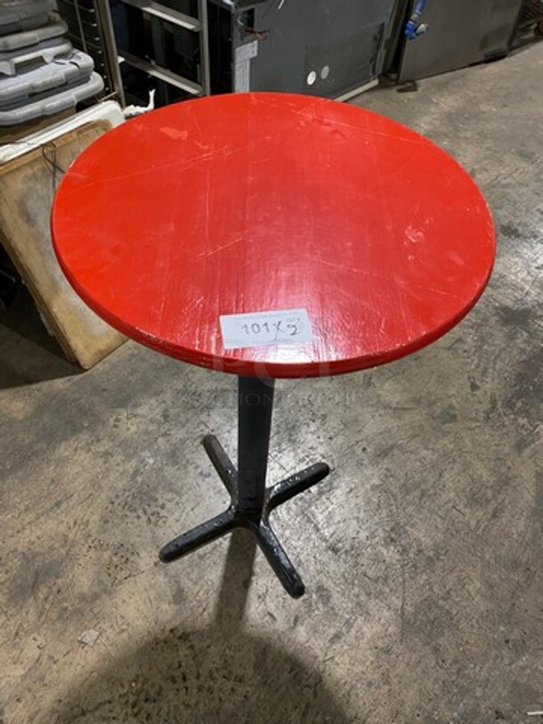 Red Top Round Dining Table! With Black Metal Pedestal Base! 2x Your Bid!