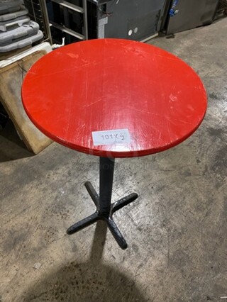 Red Top Round Dining Table! With Black Metal Pedestal Base! 2x Your Bid!