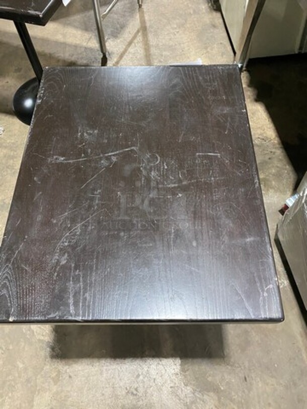 Brown Heavy Duty Solid Wood Tops Square Table! Black Metal Pedestal Style Base! 2x Your Bid! - Image 5 of 7