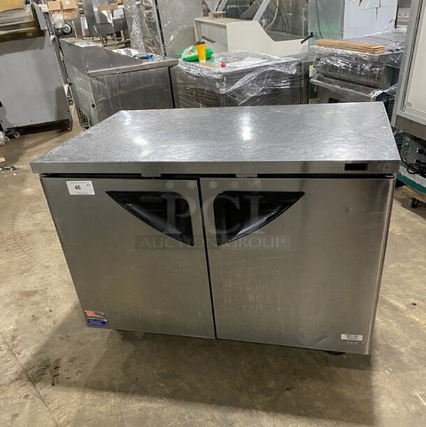 NICE! Turbo Air 2 Door Worktop Cooler With 2 Racks On Casters! Stainless Steel! MODEL TUR48SDN 115V  - Image 1 of 8