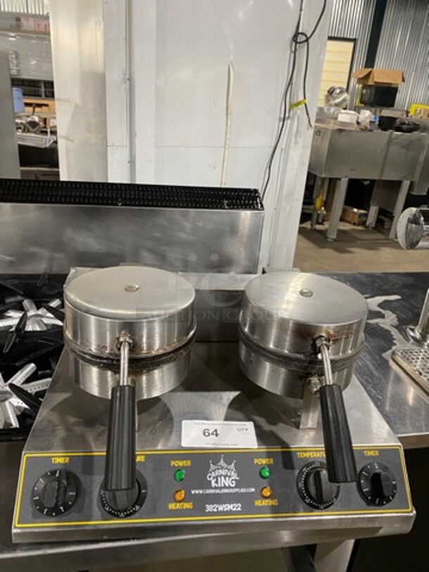 Carnival King Commercial Countertop Dual Waffle Maker! With Temperature And Timer Controls! All Stainless Steel! Model: 382WSM22 SN: CK171127R582 120V - Image 1 of 10