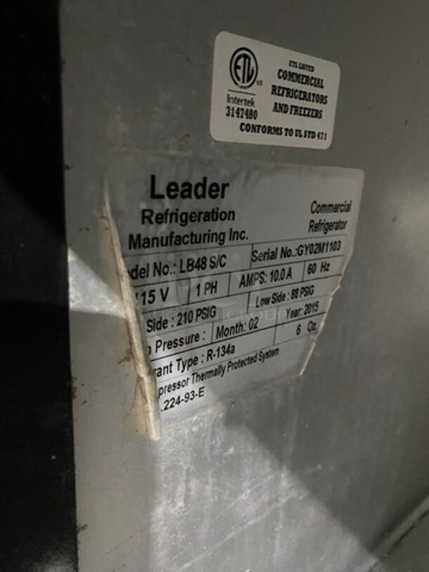LEADER REFRIGERATION Model LB48 S/C, 48" Under-Counter Cooler, 1 1/2 Doors and 1 Shelf. 1 PH, 60 Hz, Voltage 115 - Image 7 of 8
