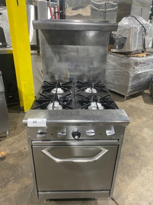 CSG Commercial Natural Gas Powered 4 Burner Stove! With Raised Back Splash! With Oven Underneath! Stainless Steel Body! On Casters!