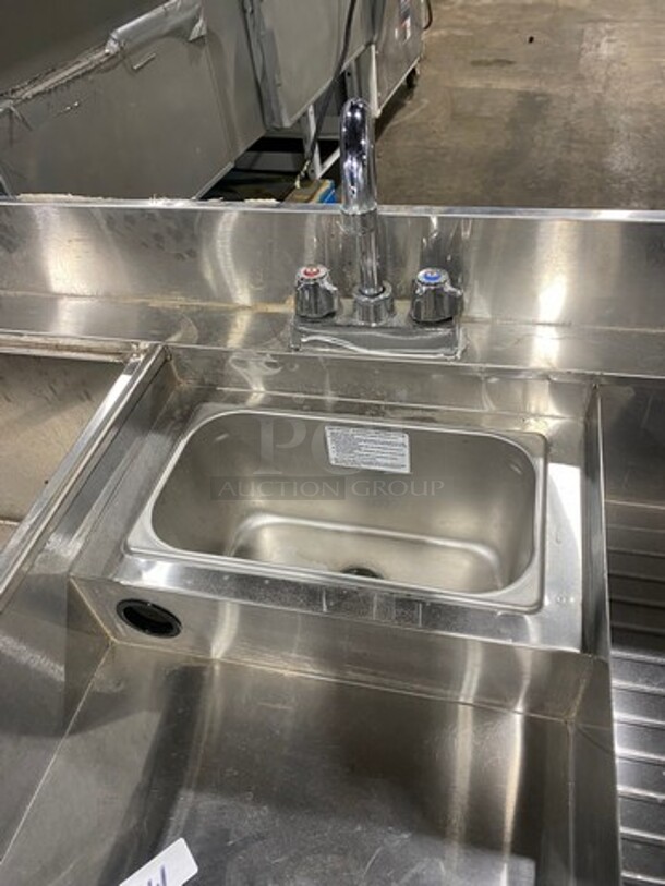 Supreme Metal Commercial Undercounter Ice Bin/ Bartender Cocktail Station! With Built In Hand Sink! With Faucet And Handles! With Drainboard! Drain Board Has Side Splashes! With Back Splash! All Stainless Steel! On Legs! - Image 7 of 10