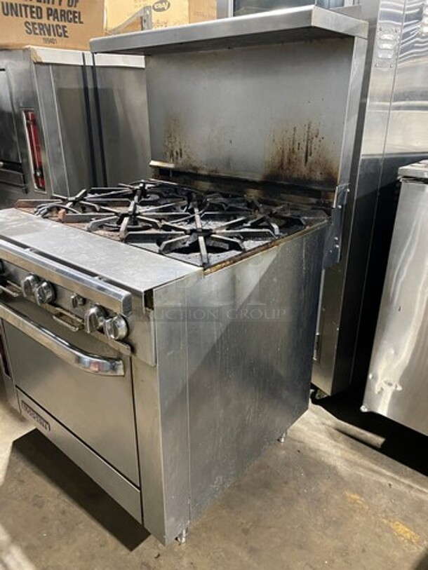 Blodgett Commercial Natural Gas Powered 6 Burner Stove! With Raised Back Splash And Salamander Shelf! With Oven Underneath! All Stainless Steel! On Legs! Model: B36DBBB SN: 08D64916 - Image 2 of 12